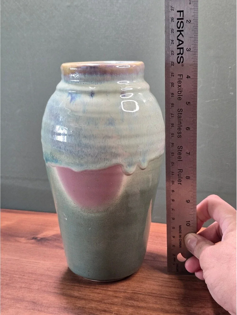 Vintage Studio Pottery Vase Drip Glaze Ceramic Flower Pot